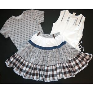 Jottum boutique girls skirt outfit 140 8 9 10 plaid white navy tank top t-shirt